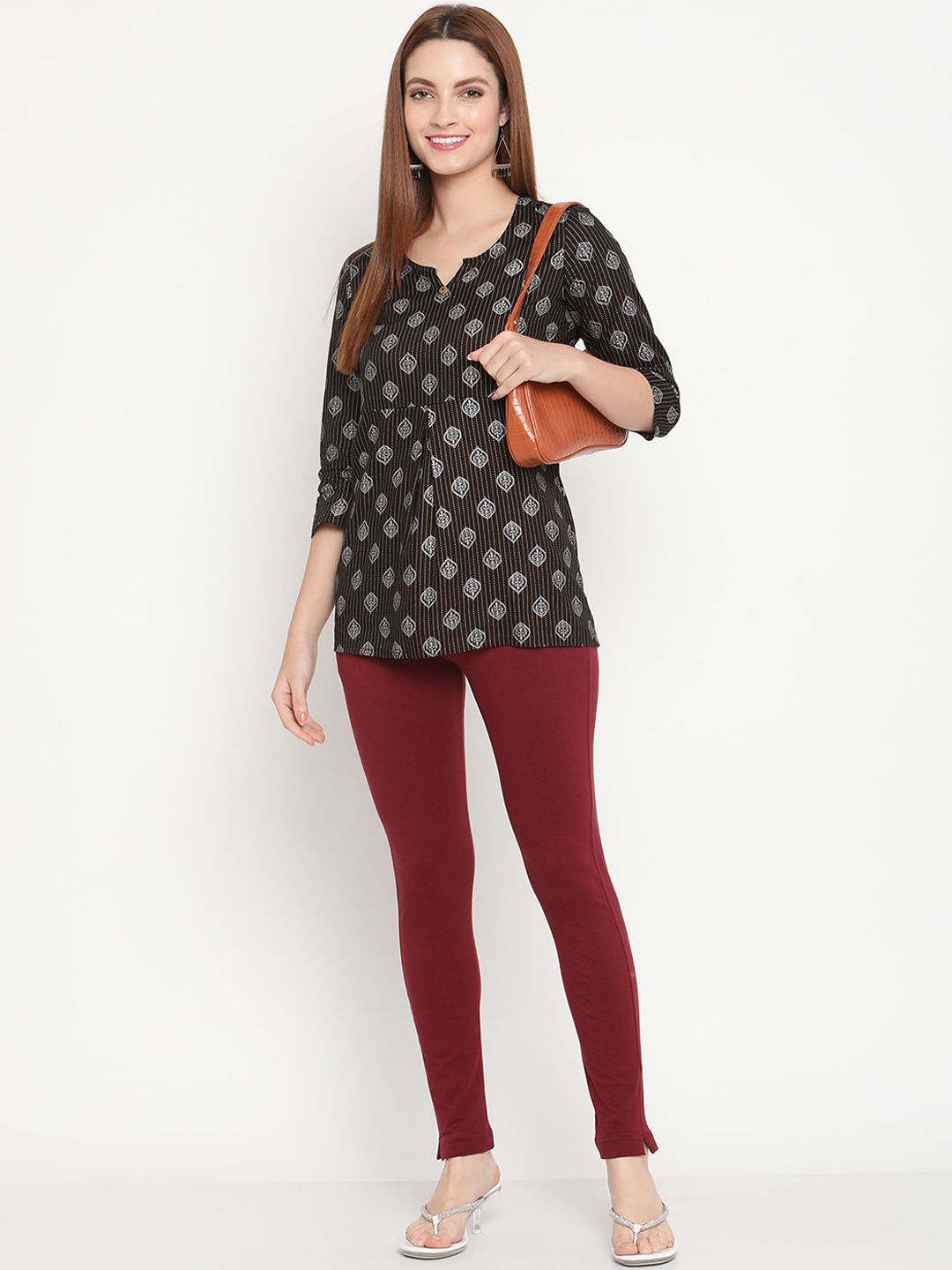 TAG 7 Women Set of 2 Maroon & Green Ankle Length Leggings | Grocsy
