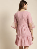 Juniper Womens Blushpink Cotton Slub Solid Embroidered Short Dress | Grocsy