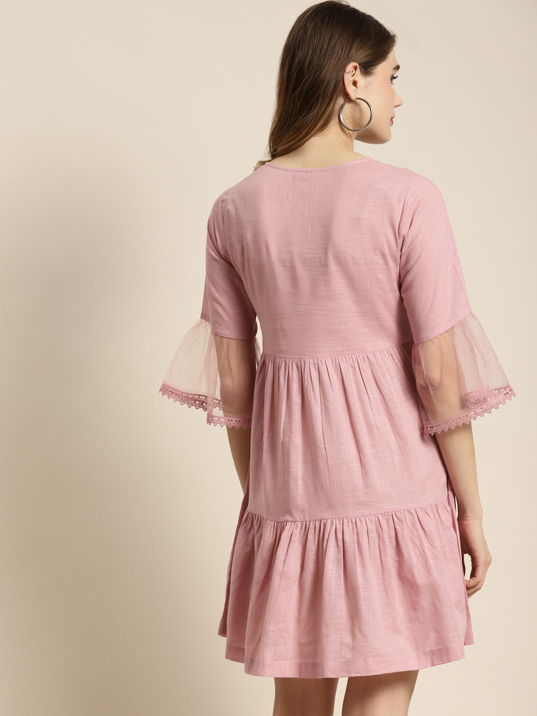 Juniper Womens Blushpink Cotton Slub Solid Embroidered Short Dress | Grocsy