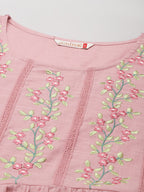 Juniper Womens Blushpink Cotton Slub Solid Embroidered Short Dress | Grocsy