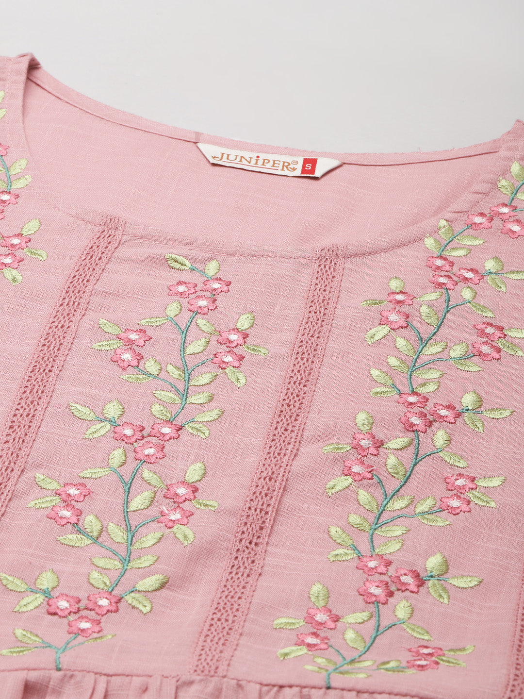Juniper Womens Blushpink Cotton Slub Solid Embroidered Short Dress | Grocsy