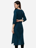 HERE&NOW Women Teal Ethnic Motifs Embroidered Kurta | Grocsy