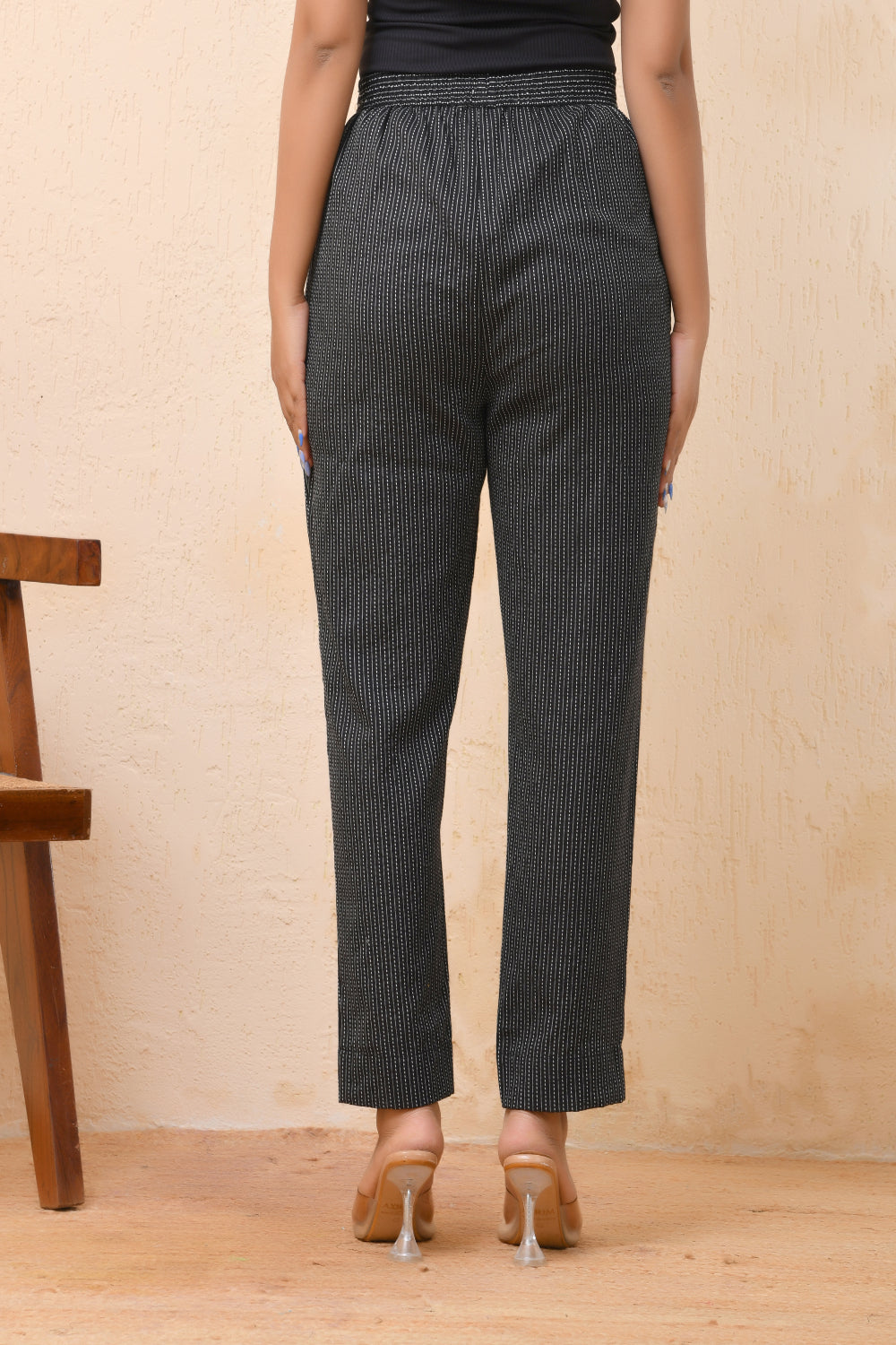 Vaasva Women Black Kantha Straight Fit Pants | Grocsy