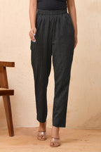 Vaasva Women Black Kantha Straight Fit Pants | Grocsy