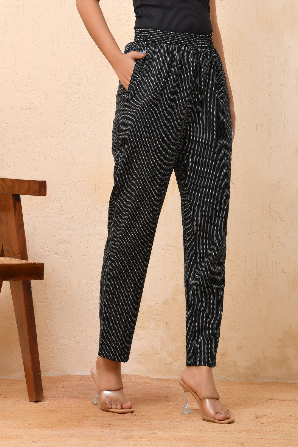 Vaasva Women Black Kantha Straight Fit Pants | Grocsy