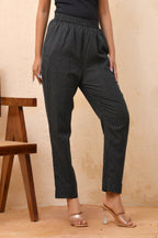 Vaasva Women Black Kantha Straight Fit Pants | Grocsy