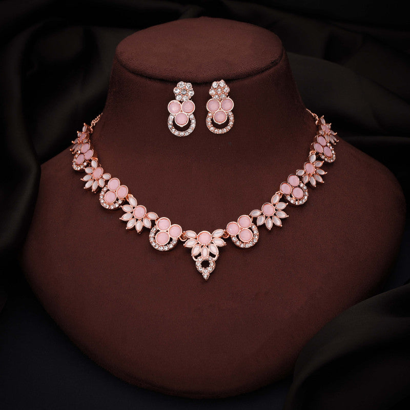 Tehzeeb Creations Gold Pleate Baby Pink Choker Necklace With Stud | Grocsy