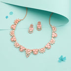 Tehzeeb Creations Gold Pleate Baby Pink Choker Necklace With Stud | Grocsy