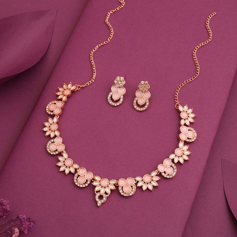 Tehzeeb Creations Gold Pleate Baby Pink Choker Necklace With Stud | Grocsy