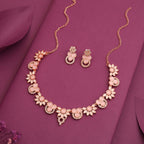 Tehzeeb Creations Gold Pleate Baby Pink Choker Necklace With Stud | Grocsy