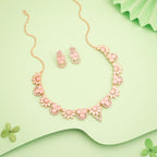 Tehzeeb Creations Gold Pleate Baby Pink Choker Necklace With Stud | Grocsy