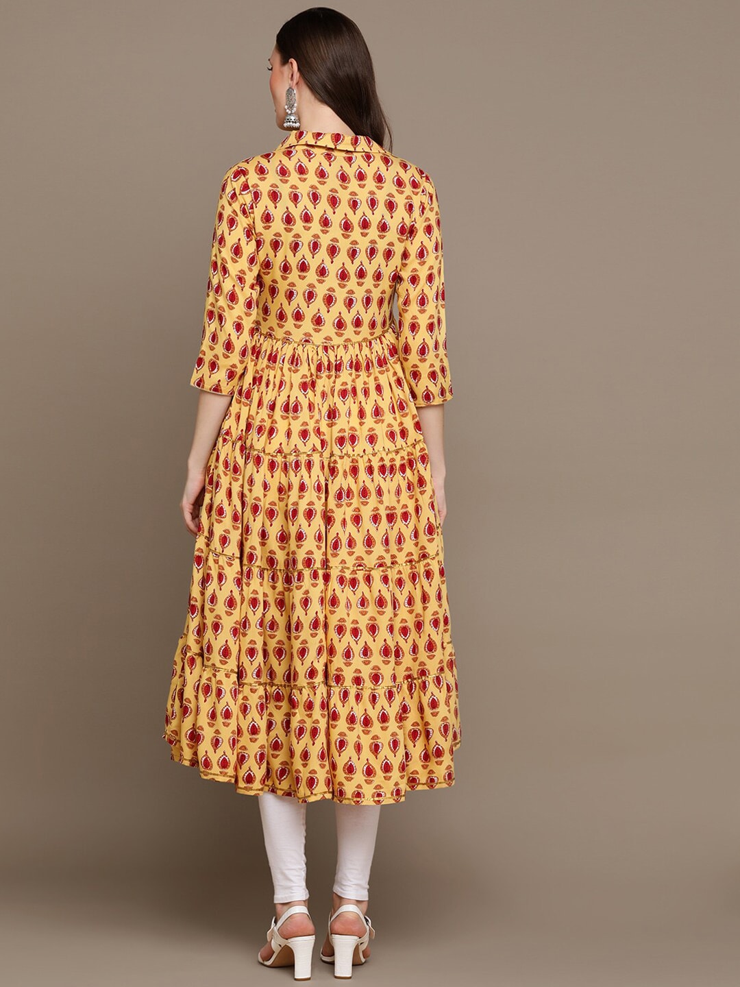 HERE&NOW Ethnic Motifs Printed Shirt Collar Pure Cotton Anarkali Kurta | Grocsy