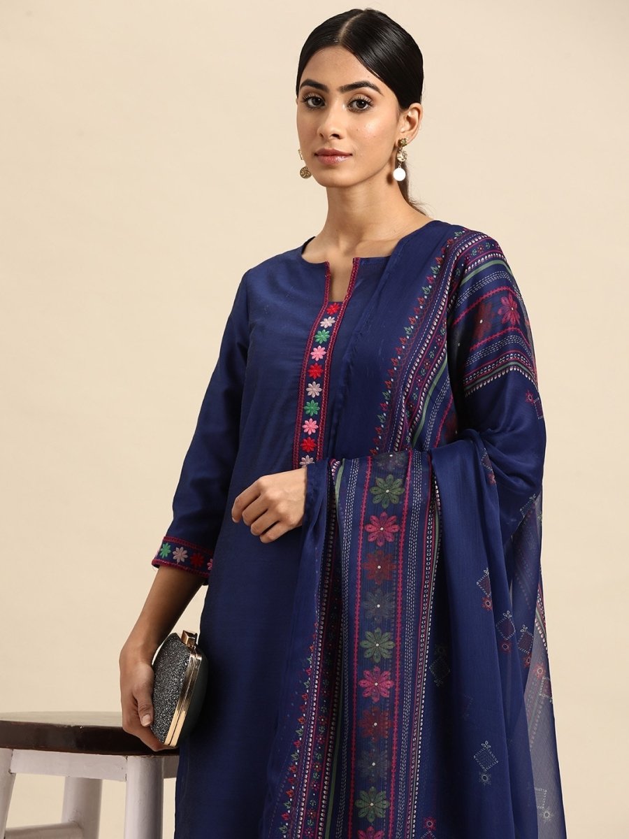 All About You Thread Work Kurta with Palazzos & Dupatta | Grocsy