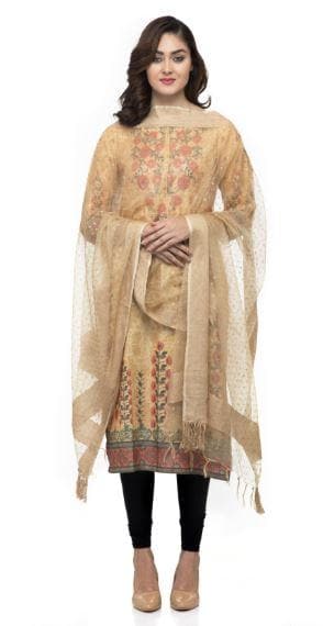 A R Silk Women's Orgenza Cotton Gold Print Golden Regular Dupatta | Grocsy