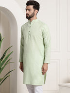 Sojanya Men Green Dobby Checked Straight Kurta | Grocsy