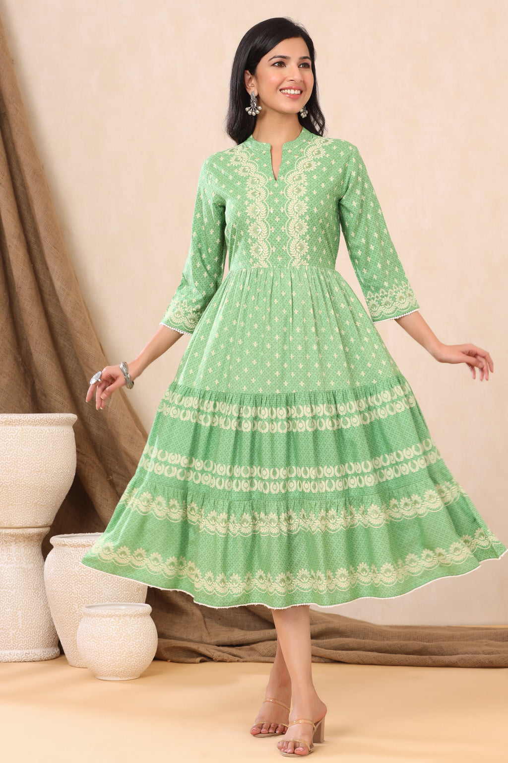 Juniper Green Viscose Rayon Dress | Grocsy