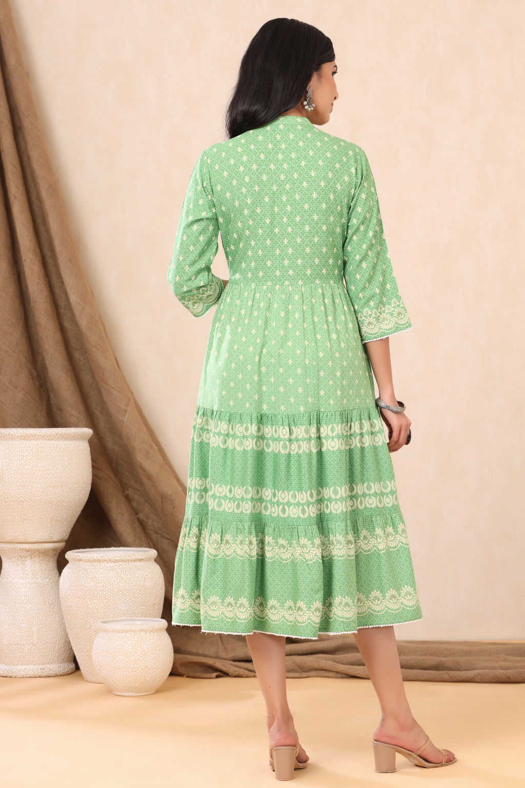 Juniper Green Viscose Rayon Dress | Grocsy