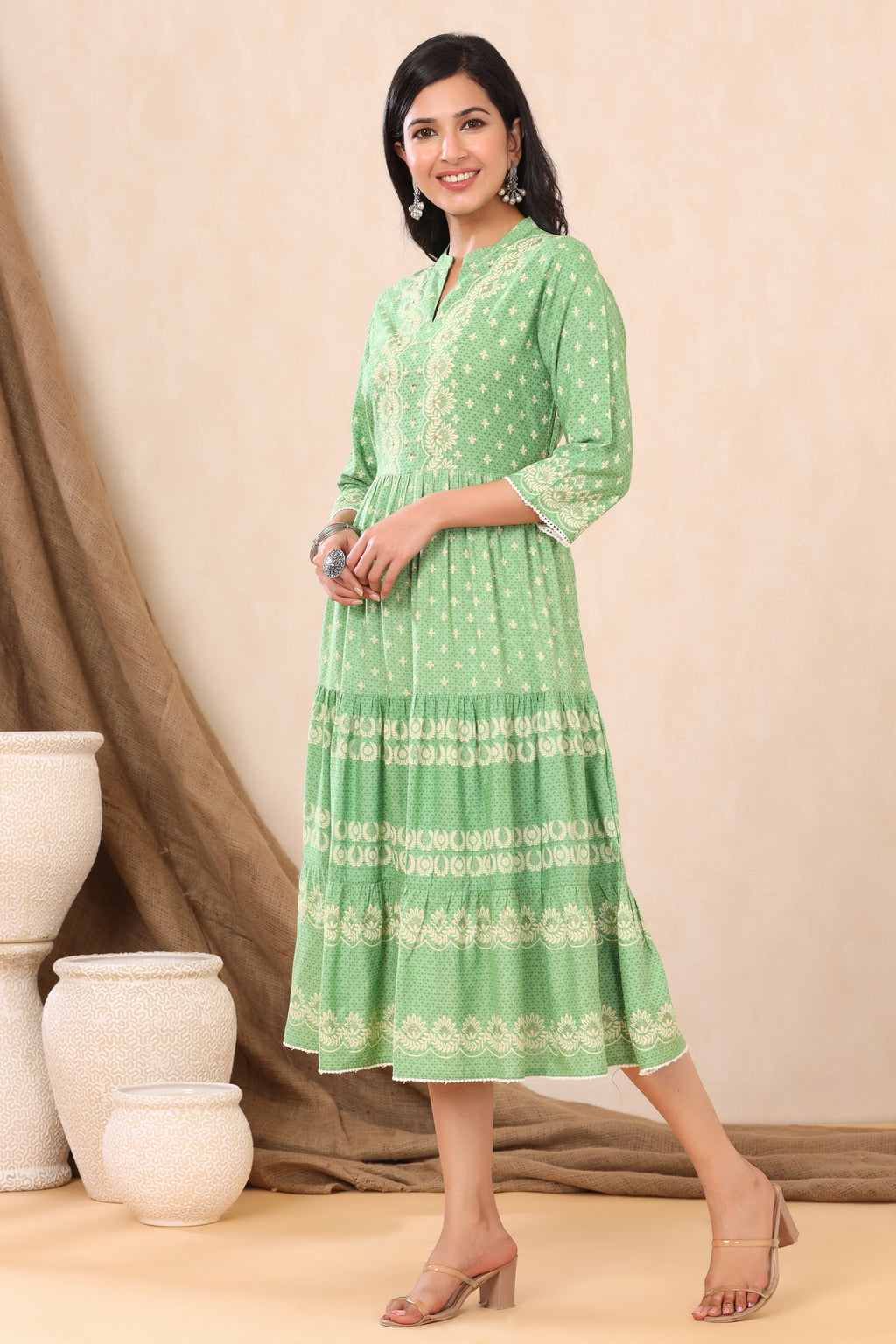 Juniper Green Viscose Rayon Dress | Grocsy