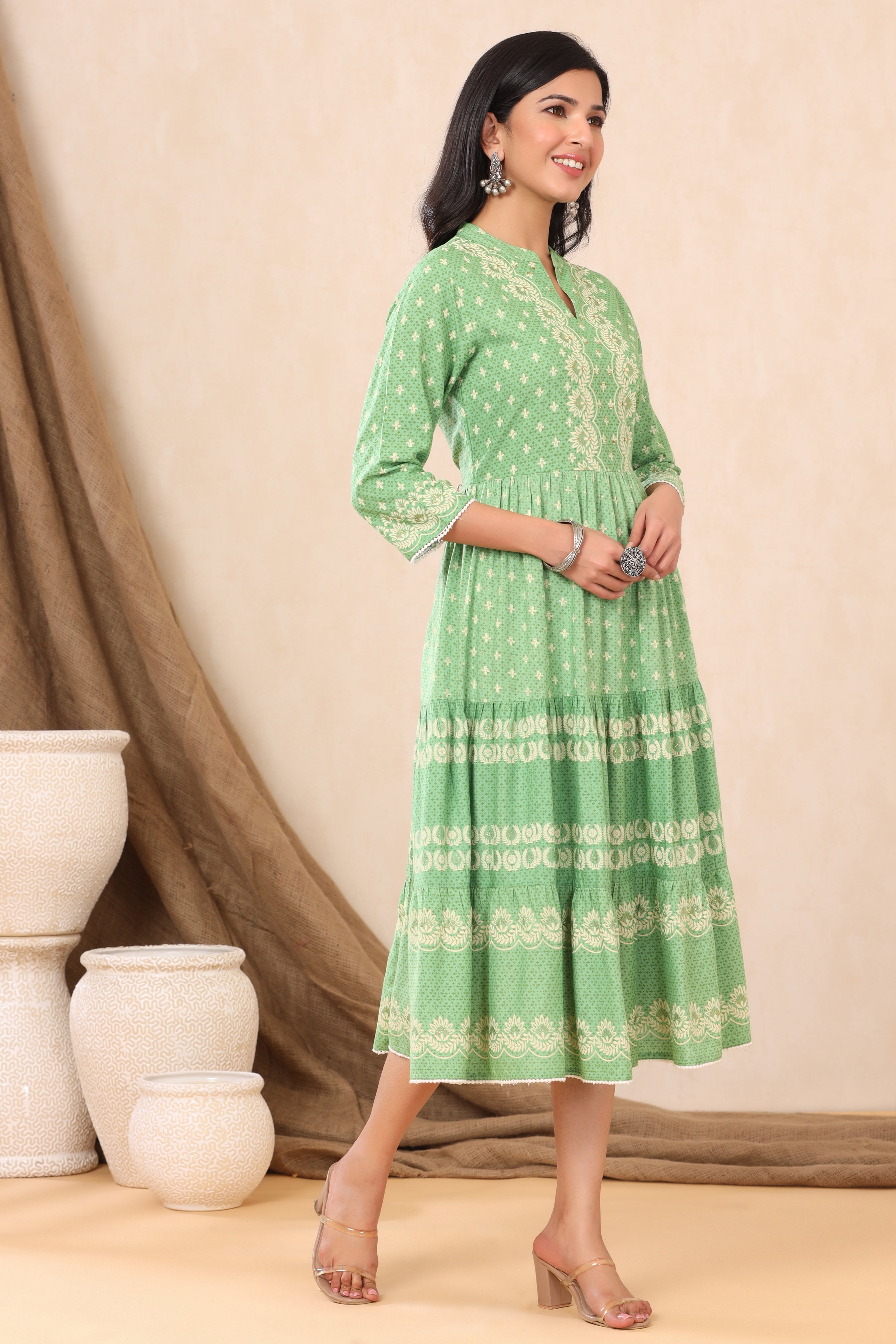 Juniper Green Viscose Rayon Dress | Grocsy