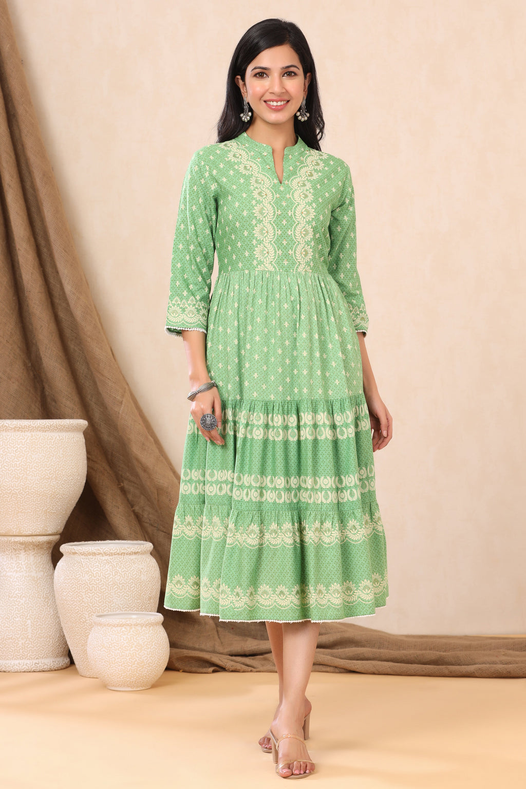 Juniper Green Viscose Rayon Dress | Grocsy