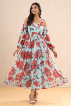 Juniper Women's Mint Chiffon Printed Flared Dress | Grocsy