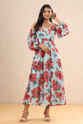 Juniper Women's Mint Chiffon Printed Flared Dress | Grocsy