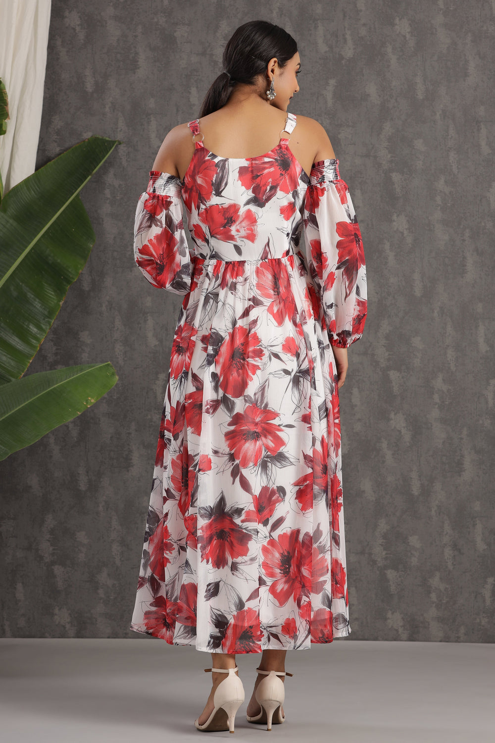 Juniper Women's White Chiffon Printed Flared Dress | Grocsy