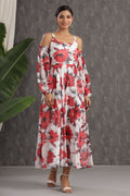 Juniper Women's White Chiffon Printed Flared Dress | Grocsy