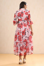 Juniper Womens Pink Chiffon Floral Printed Tiered Dress | Grocsy