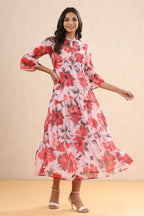 Juniper Womens Pink Chiffon Floral Printed Tiered Dress | Grocsy