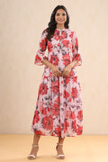 Juniper Womens Pink Chiffon Floral Printed Tiered Dress | Grocsy