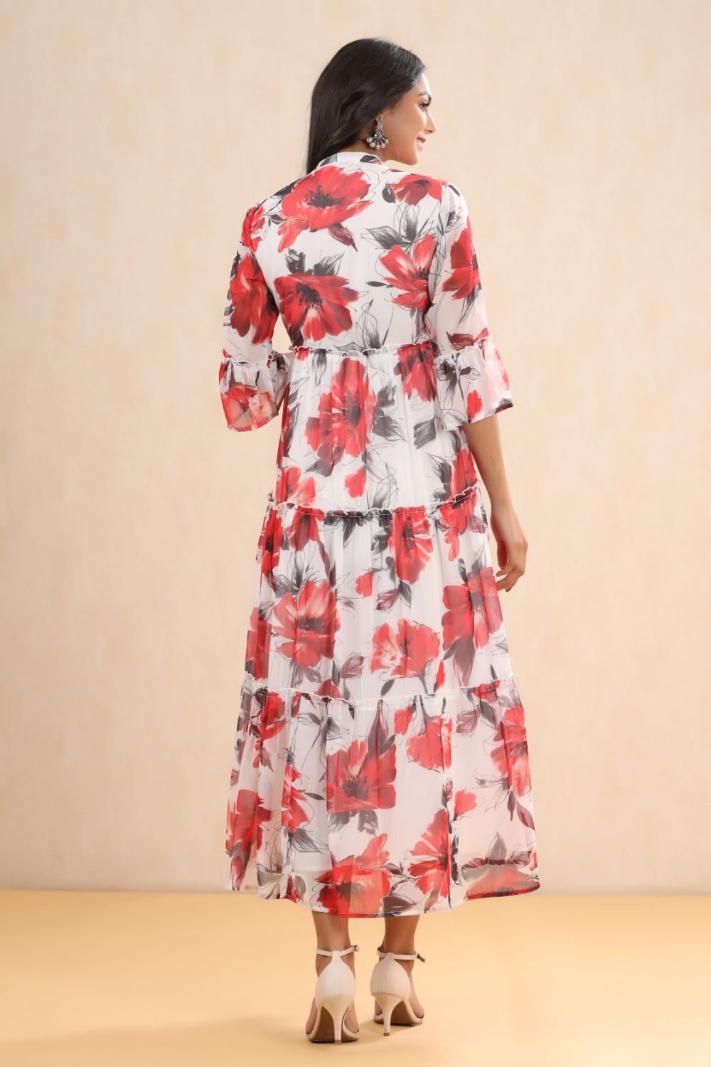 Juniper Womens White Chiffon Floral Printed Tiered Dress | Grocsy