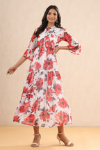 Juniper Womens White Chiffon Floral Printed Tiered Dress | Grocsy