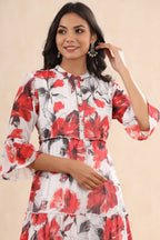Juniper Womens White Chiffon Floral Printed Tiered Dress | Grocsy