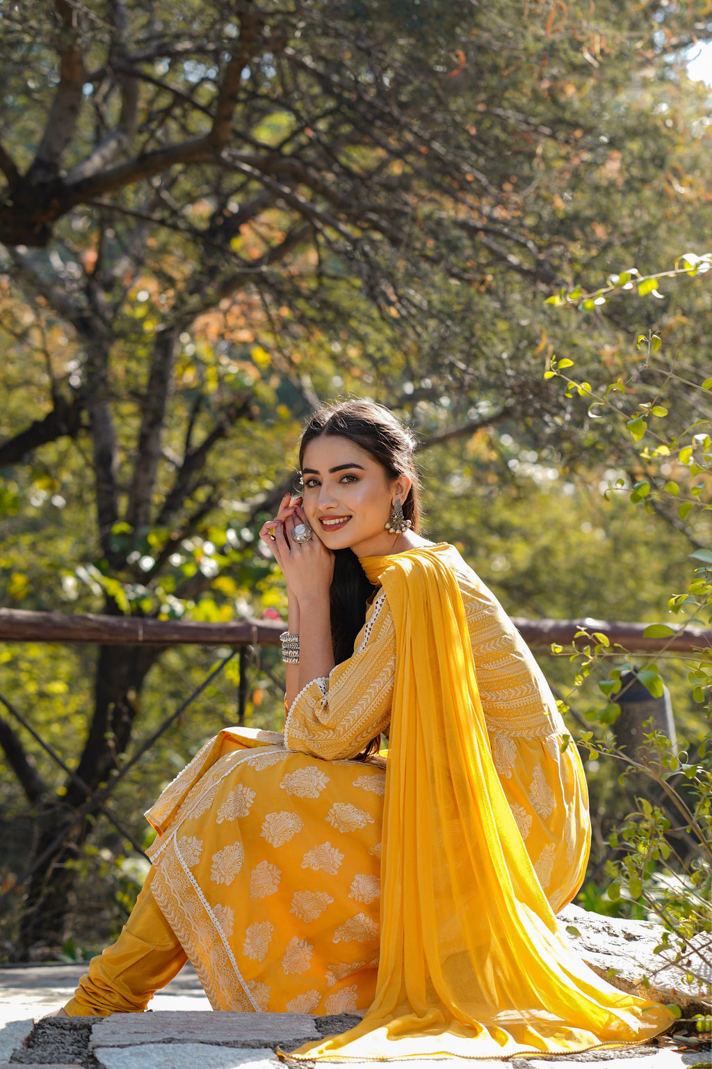 Juniper Women Yellow Georgette Printed Flared Kurta Sets | Grocsy