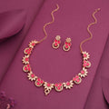 Tehzeeb Creations Gold Pleate Pink Choker Necklace With Stud | Grocsy