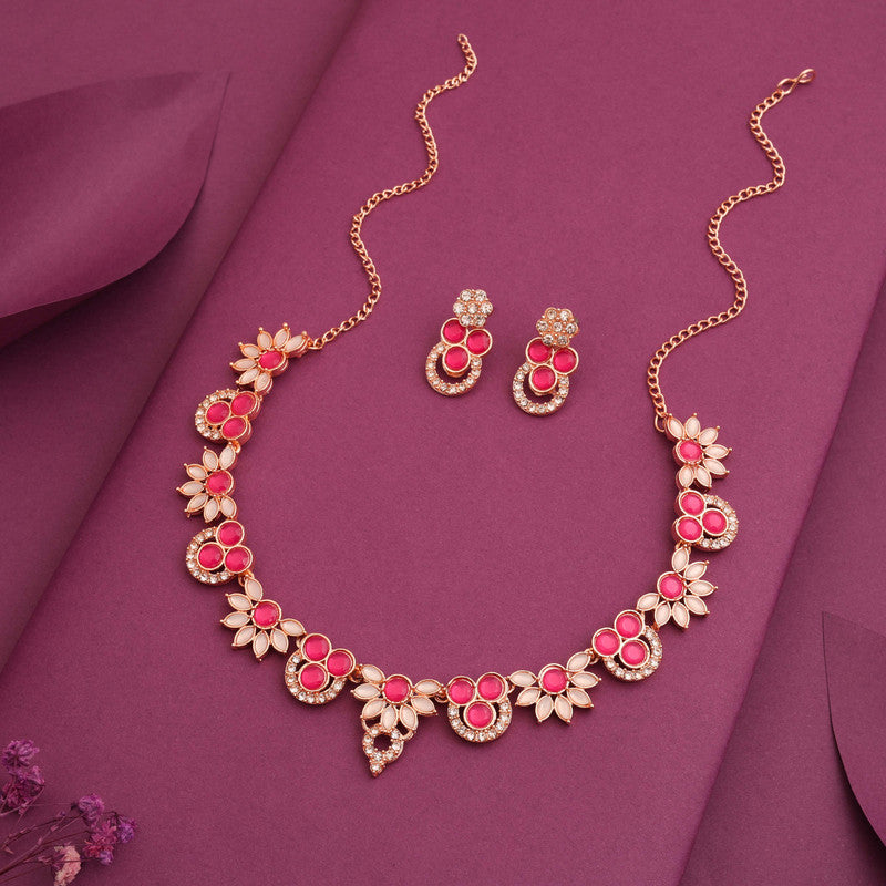 Tehzeeb Creations Gold Pleate Pink Choker Necklace With Stud | Grocsy