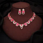 Tehzeeb Creations Gold Pleate Pink Choker Necklace With Stud | Grocsy