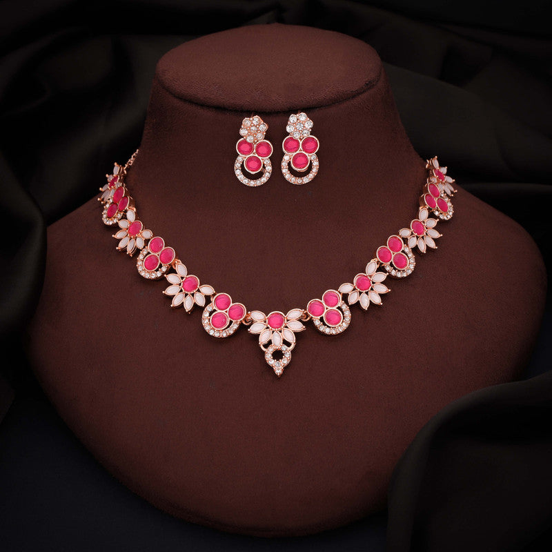 Tehzeeb Creations Gold Pleate Pink Choker Necklace With Stud | Grocsy