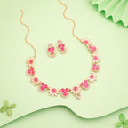 Tehzeeb Creations Gold Pleate Pink Choker Necklace With Stud | Grocsy