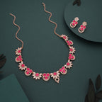 Tehzeeb Creations Gold Pleate Pink Choker Necklace With Stud | Grocsy