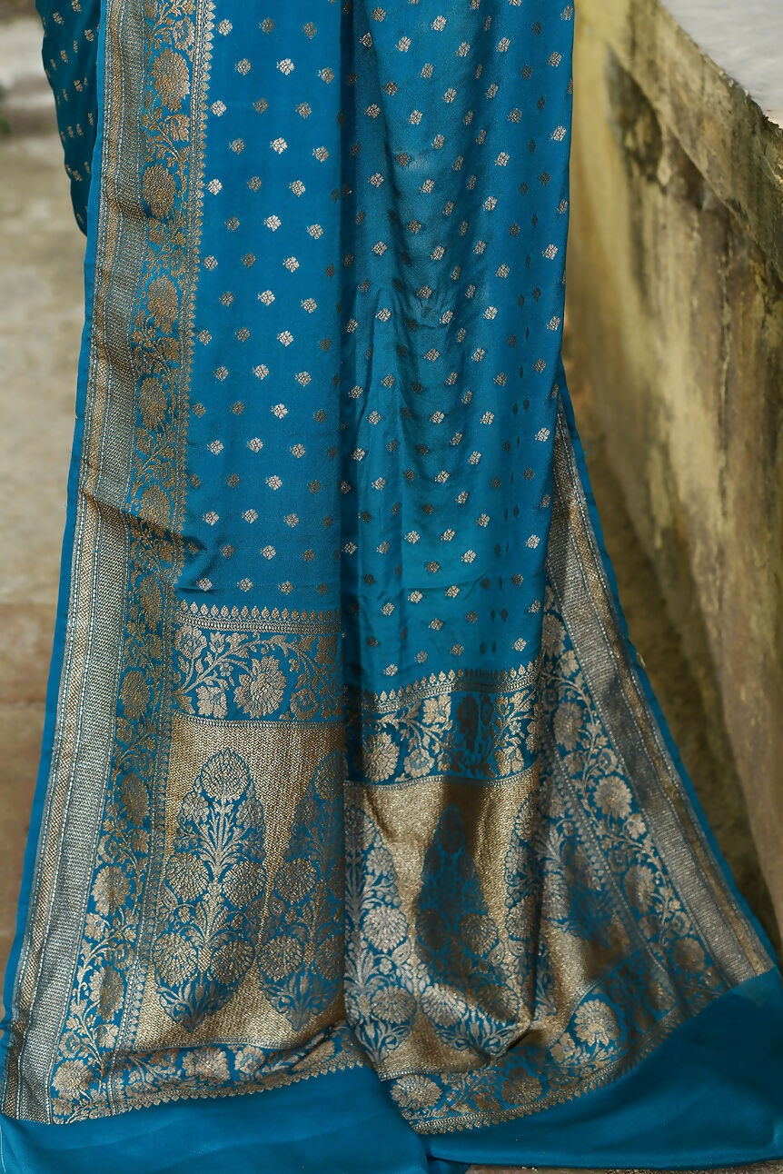 Joban Fashion Peacock Crepe Chiffon Pure Handloom Banarasi Silk Saree | Grocsy