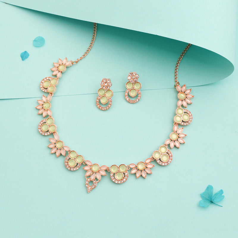 Tehzeeb Creations Gold Pleate Sea Green Choker Necklace With Stud - Swadesiicart