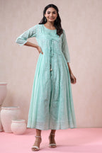 Juniper Womens Mint Georgette Foil Printed Double Layred Anarkali Dress | Grocsy