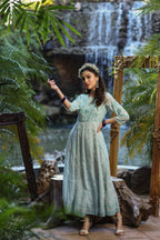 Juniper Womens Bluemulti Georgette Foil Printed Anarkali Dress | Grocsy