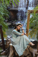 Juniper Womens Bluemulti Georgette Foil Printed Anarkali Dress | Grocsy