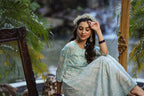 Juniper Womens Bluemulti Georgette Foil Printed Anarkali Dress | Grocsy
