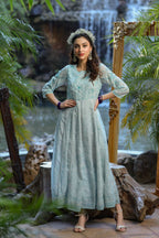 Juniper Womens Bluemulti Georgette Foil Printed Anarkali Dress | Grocsy