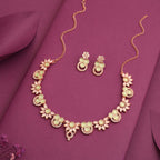 Tehzeeb Creations Gold Pleate Sea Green Choker Necklace With Stud - Swadesiicart