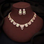 Tehzeeb Creations Gold Pleate Sea Green Choker Necklace With Stud - Swadesiicart